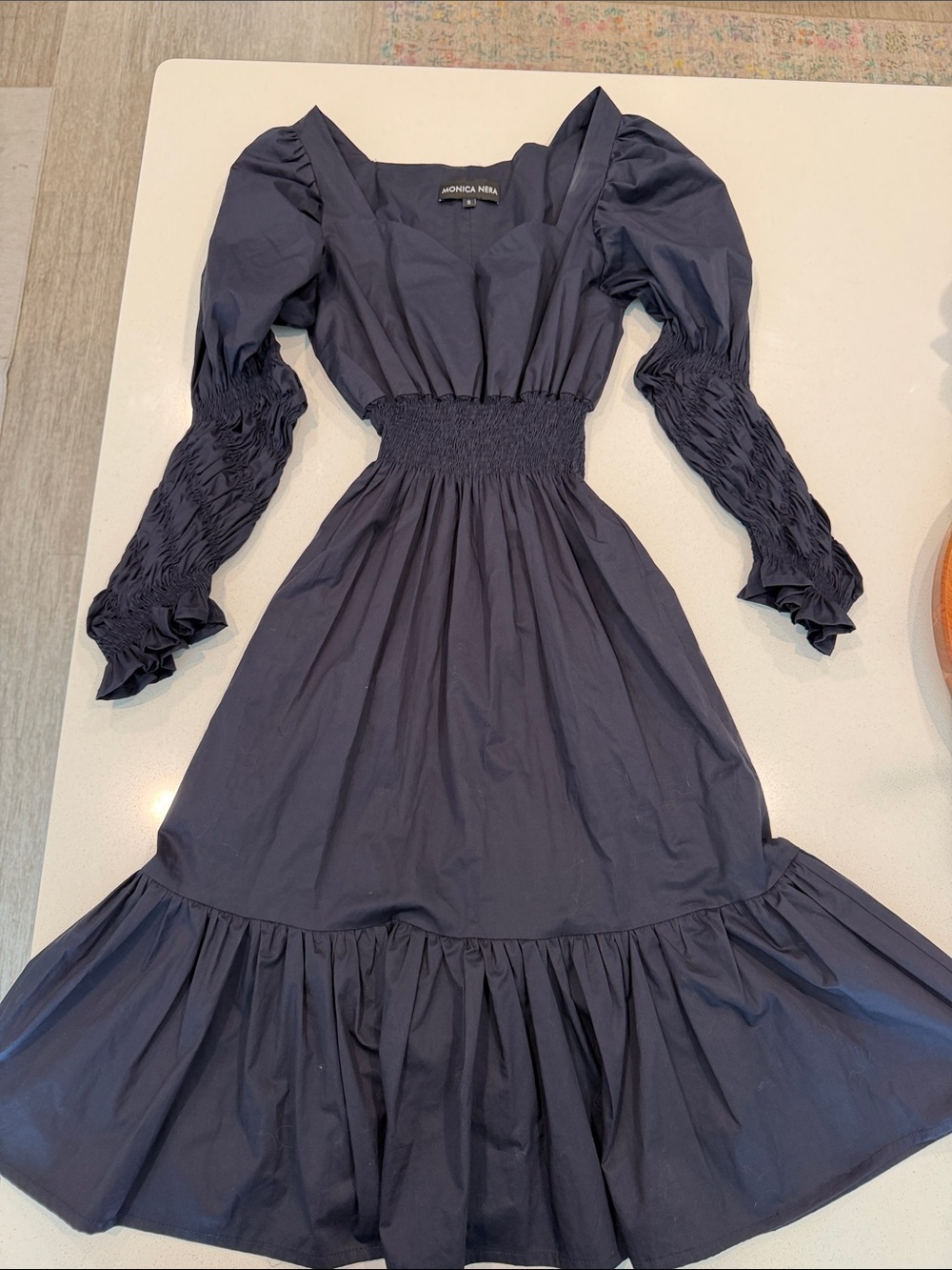 Monica Nera Navy Blue Midi Dress Size Small
